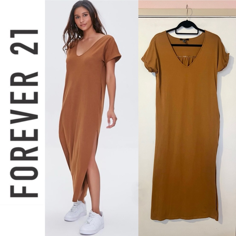 V Neck Side Slit Maxi Dress with Pockets